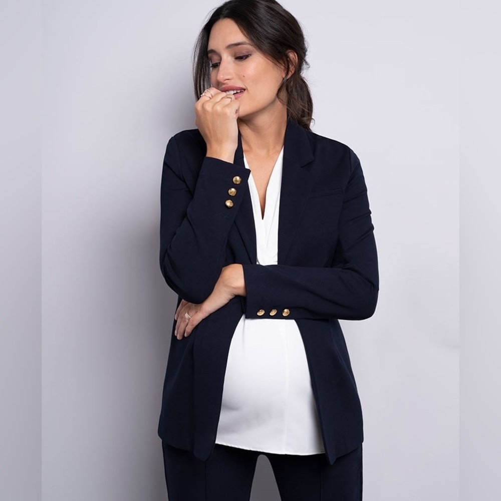 Seraphine Maternity The Work Edit Taye Navy Blue Ponte Maternity Blazer NWT